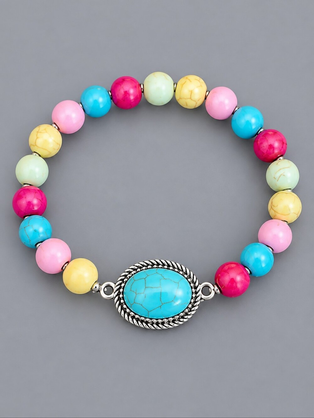 3/$30 Pastel Rainbow Beaded Howlite Cabochon Kidcore Stretch Bracelet